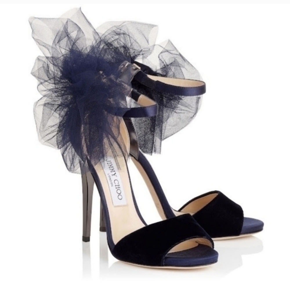 Jimmy Choo Navy Blue Heels with Tulle Detail